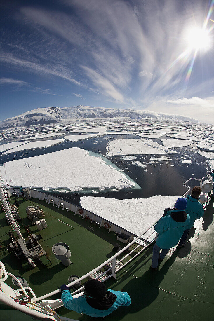 Tourists on deck Marina Svetaeva,  Coulman Island,  Ross Sea