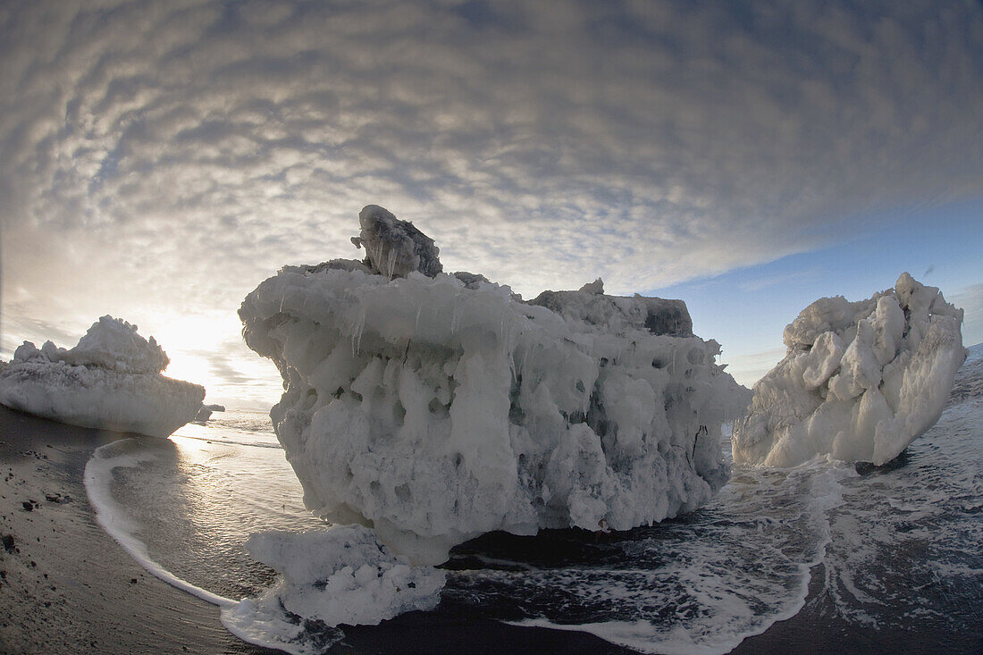 Ice boulders on Ridley beach,  Cape Adare,  North Victoria Land,  Ross Sea