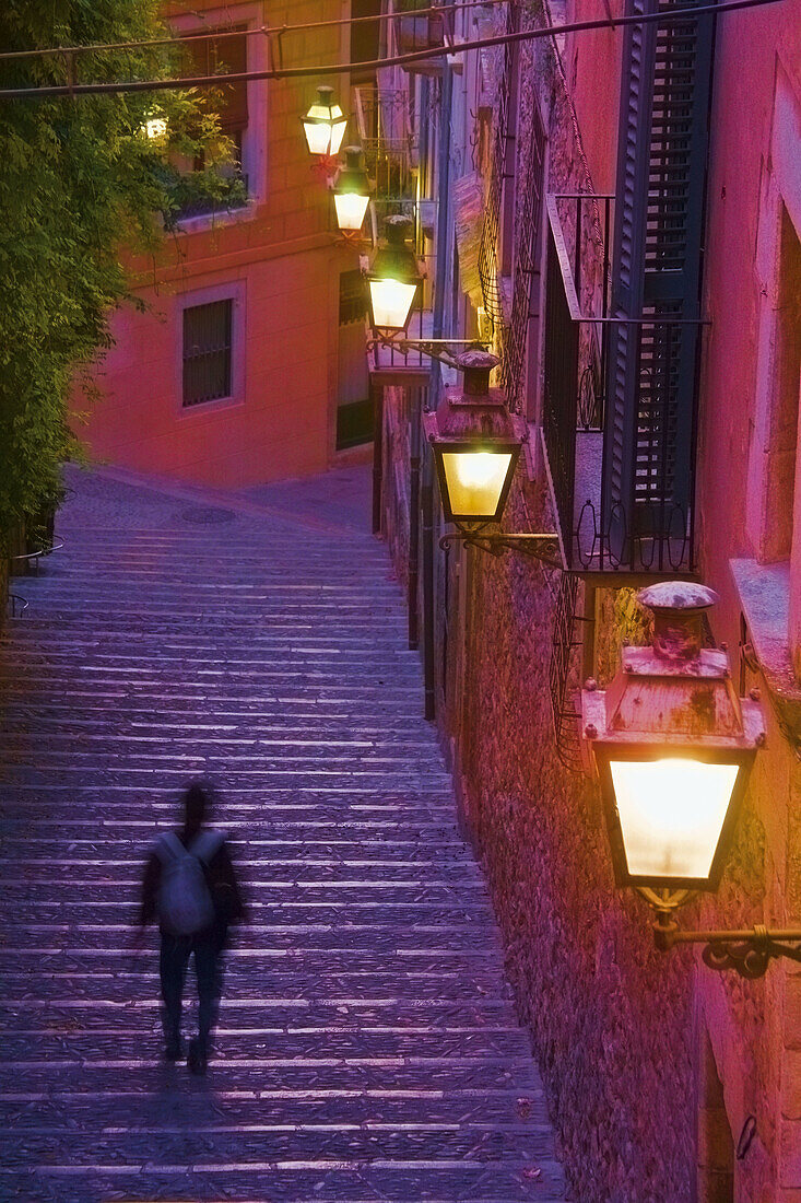 Street in the Jewish quarter,  Girona. Catalonia,  Spain