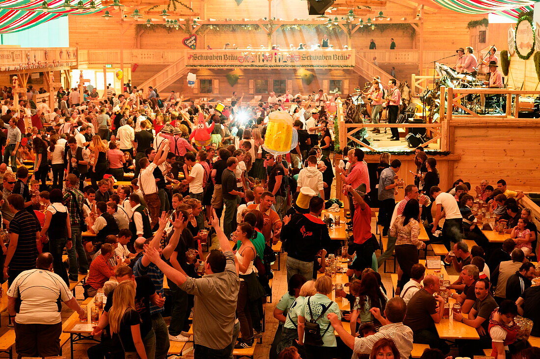 Inside a beer tent, Cannstatter Volksfest, Stuttgart, Baden-Wurttemberg, Germany