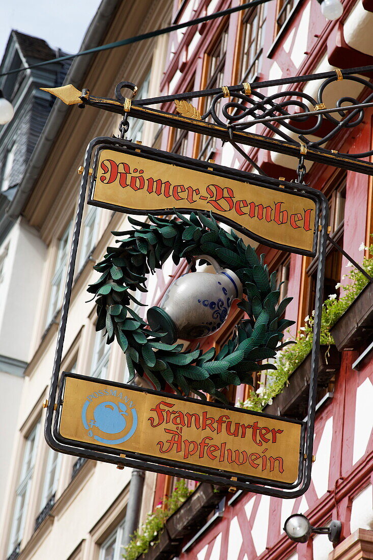 Restaurant sign, Roemerberg, Frankfurt am Main, Hesse, Germany
