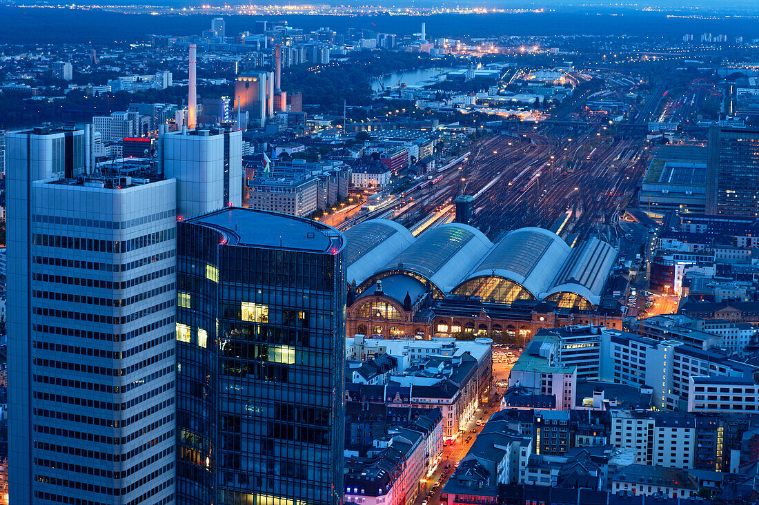 Cityscape with central station, Frankfurt am Main, Hesse, Germany