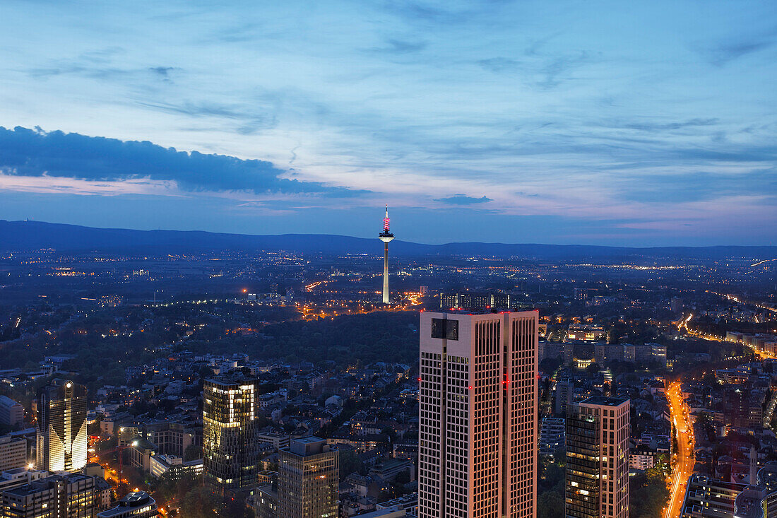 View over Frankfurt with Europaturm, Tower of Europe, view towards Taunus, Frankfurt am Main, Hesse, Germany