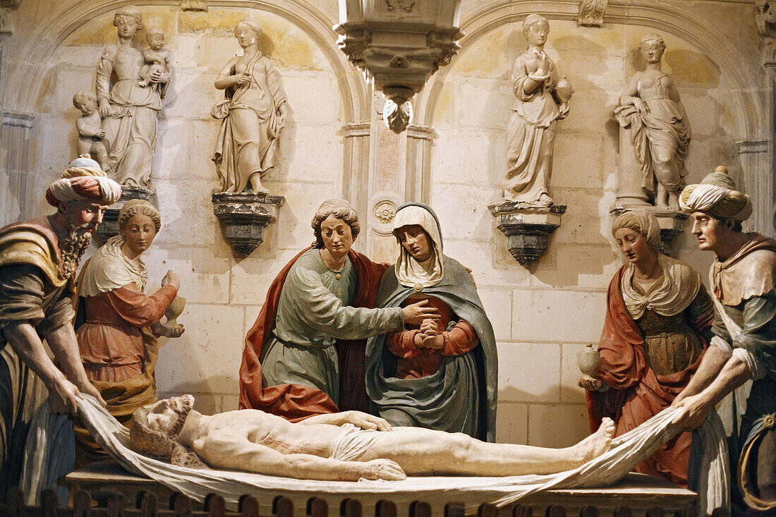 Romanesque sculpture in crypt of Bourges Cathedral (1195-1270),  UNESCO World Heritage Site,  Bourges,  France