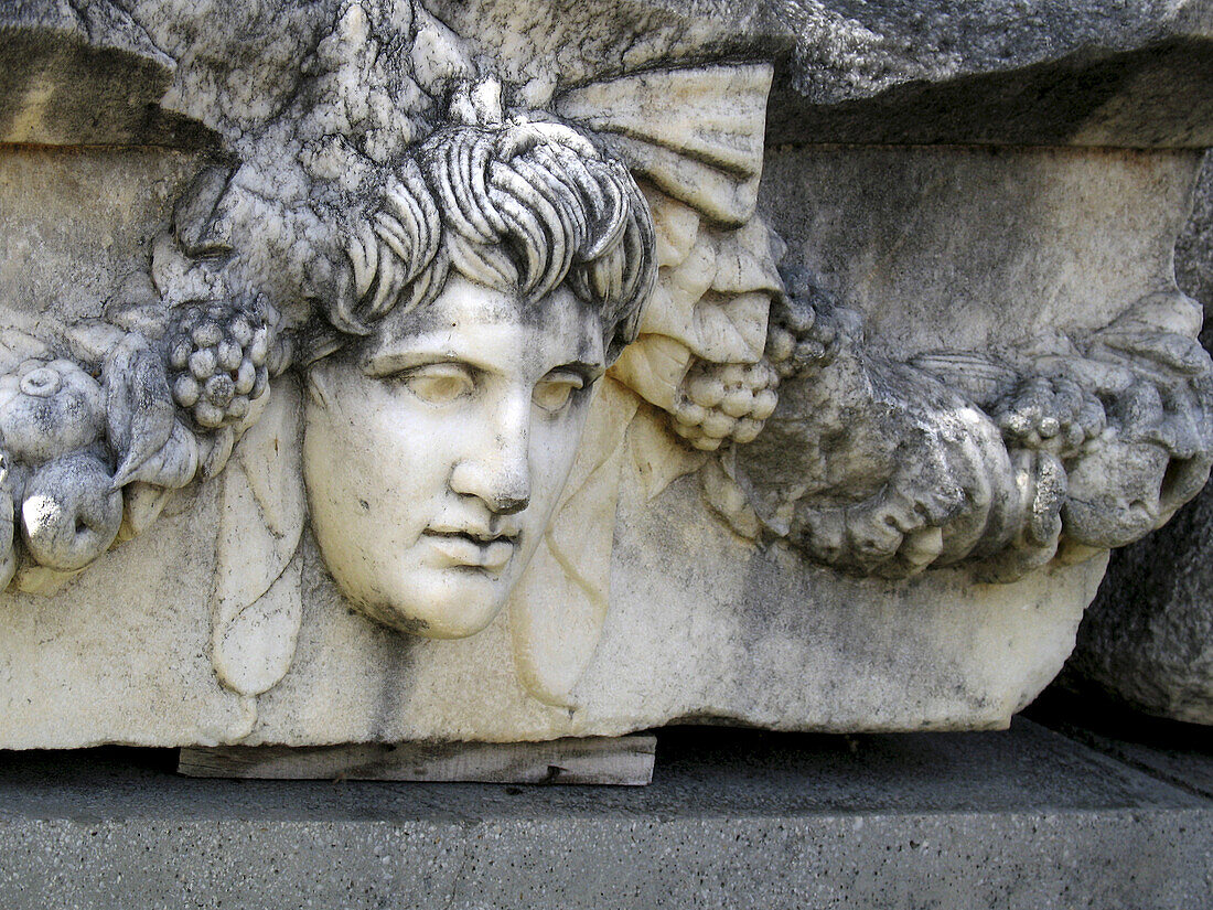 Close-up of carving on Sarcophagus.Aphrodisias,  Turkey