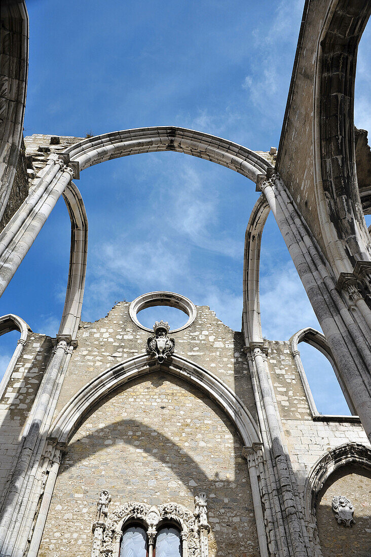 Looking up at Carmo Ruins,  13th Century Church,  LIsbon (Lisboa),  Portugal