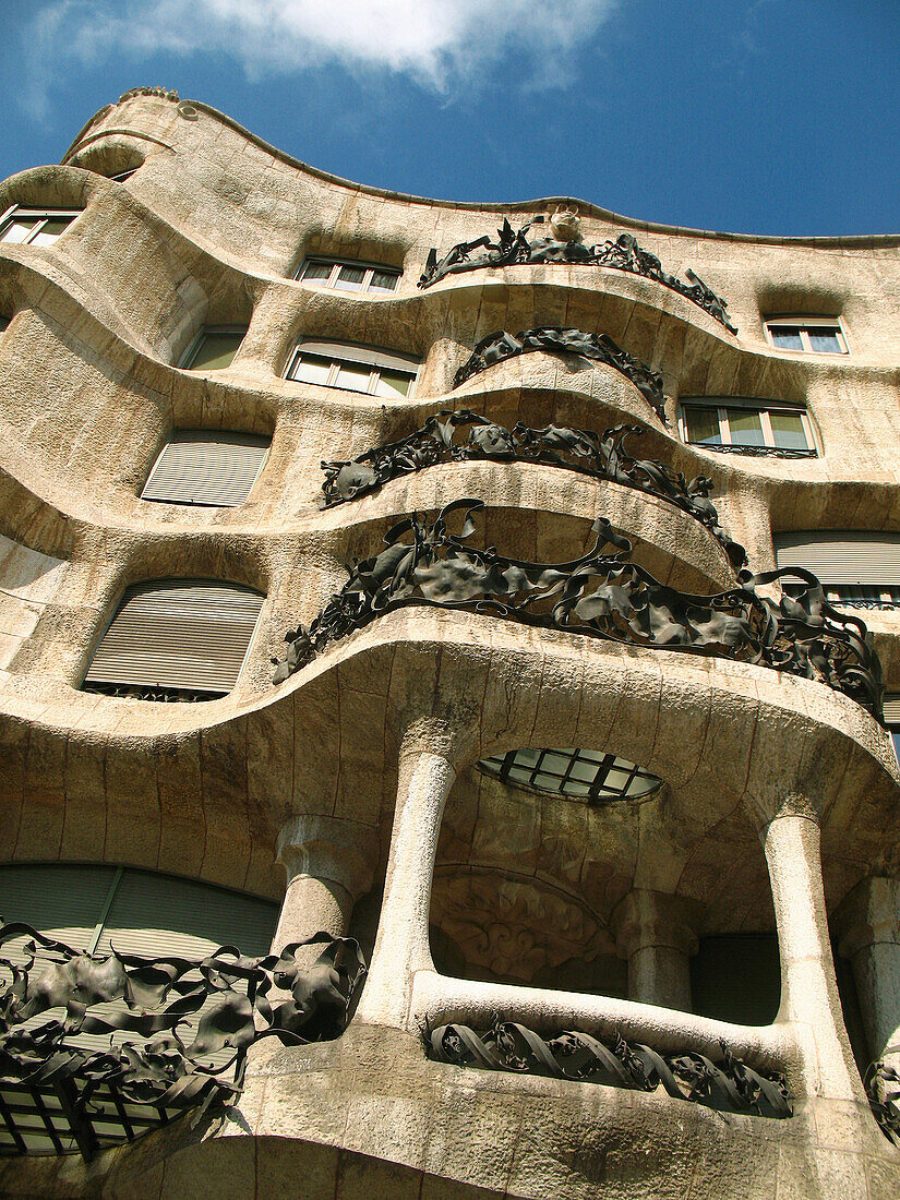 Mila House (aka La Pedrera) by architect Antoni Gaudi,  Barcelona. Catalonia,  Spain