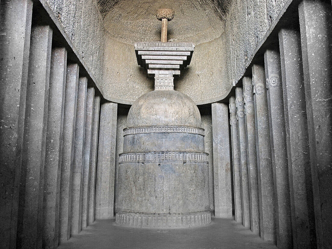 A Stupa of Buddhist Bedsa caves are 1000 years old Bedsa,  Maharashtra,  India