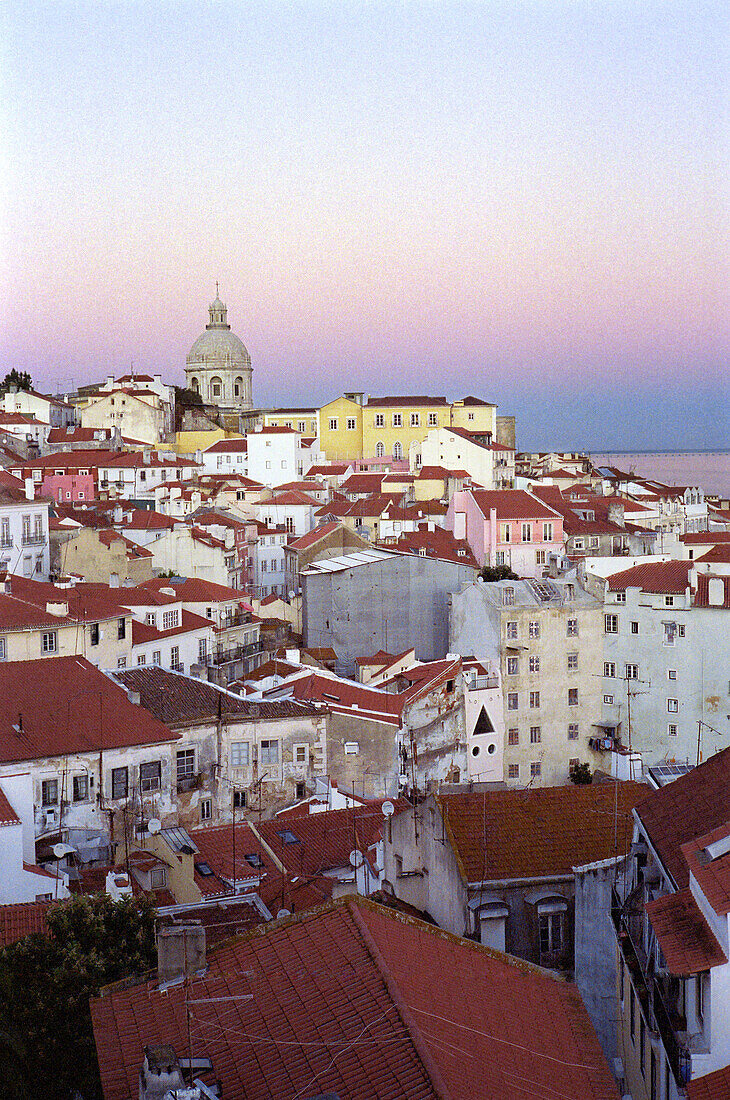 View on Alfama Quarter with National Pantheon of Santa Engracia in Background from Largo das Porta do Sol Viewpoint Lisbon Portugal