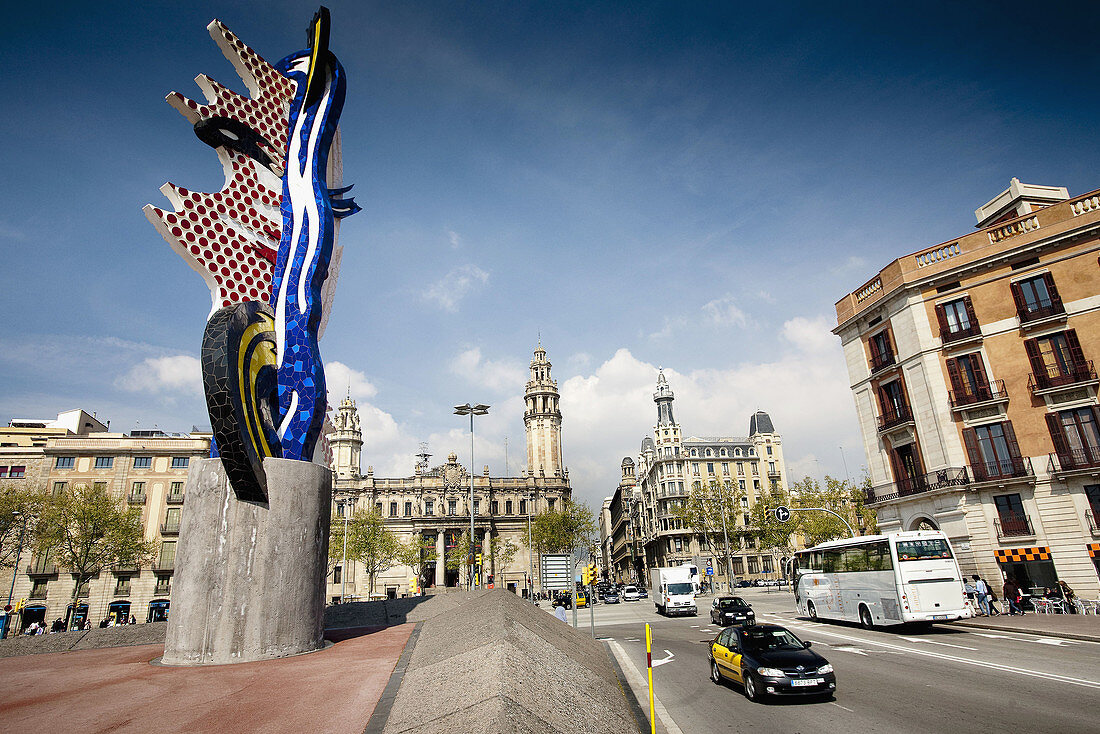 Roy Lichtenstein´s sculpture,  Moll de la Fusta,  Barcelona,  Catalonia,  Spain