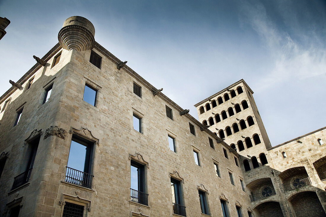 PALAU DEL LLOCTINENT ARXIU DE LA CORONA D´ARAGO AL FONDO EL MIRADOR DEL REI MARTI EN LA PLAÇA DEL REI DE BARCELONA