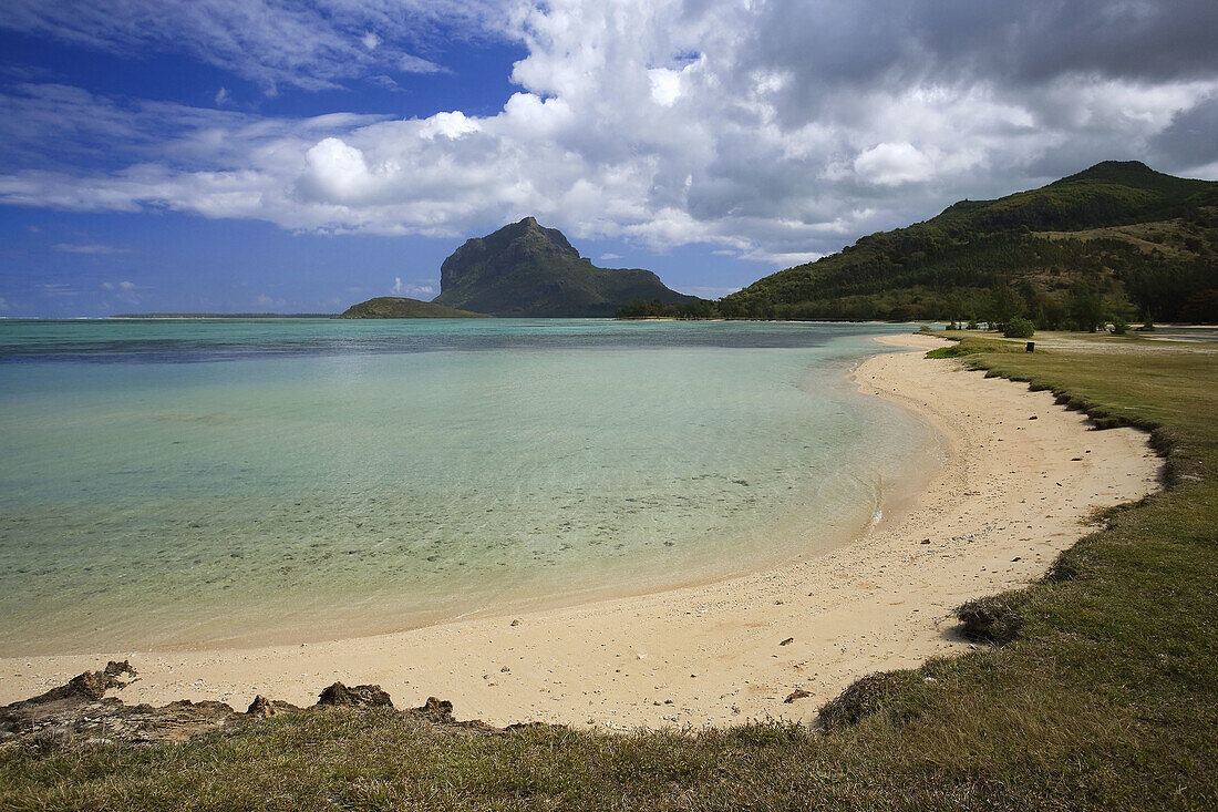 Beach and Le Morne Brabant Mountain,  Mauritius,  Indian Ocean