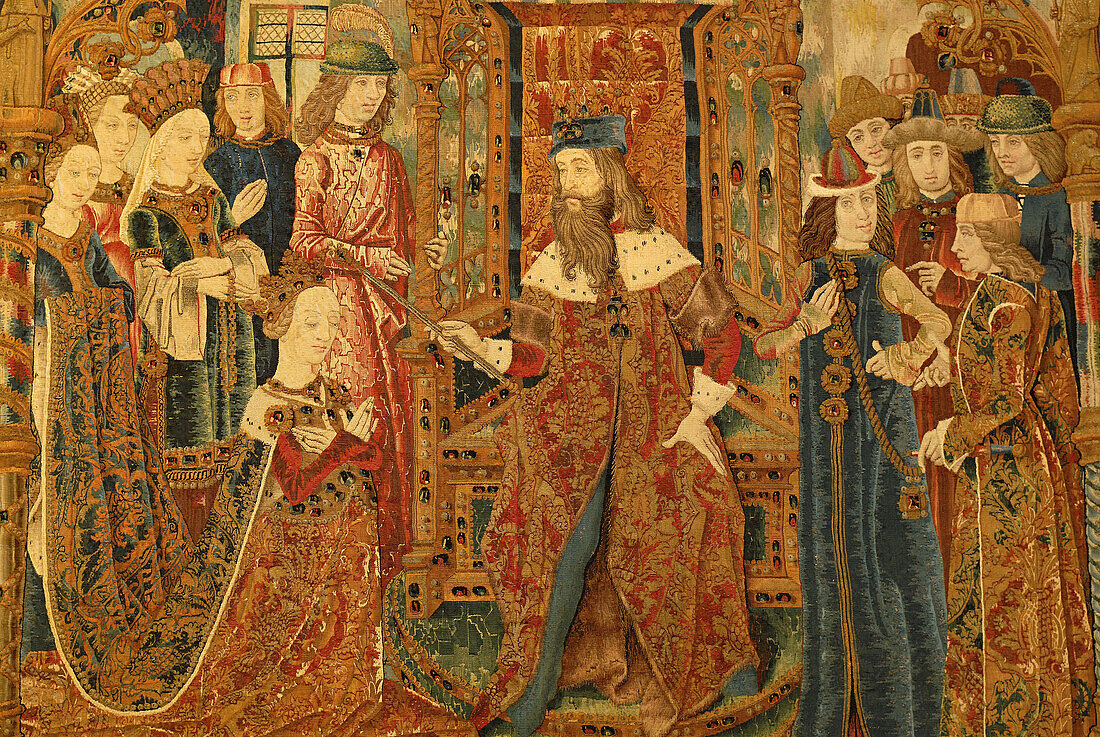 Assuerus crowning Esther,  Tapestry of the 3 coronations 15th century,  Musees de Sens,  Sens,  Yonne,  France