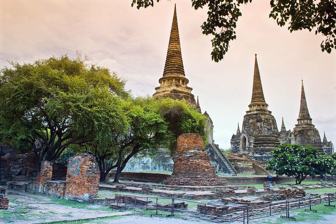 Three Chedis Stupas,  Wat Phra Si Sanphet Ruins of old capital city Ayutthaya,  Thailand