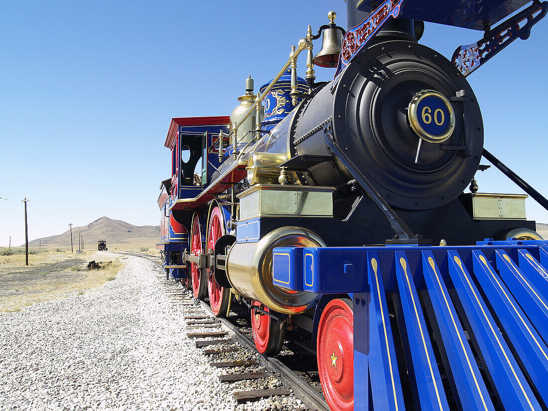 The ´Jupiter´ locomotive steam engine at the Golden Spike National Monument,  Utah,  USA.