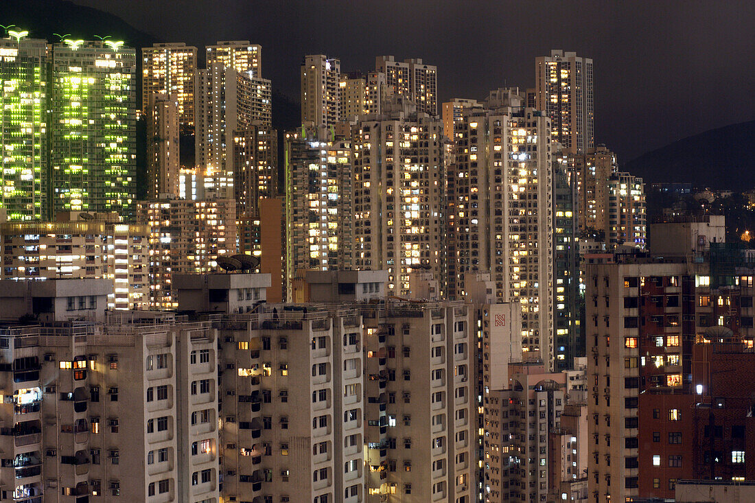 Highrising apartment blocks at Causeway Bay,  Hong Kong Island,  Hong Kong,  China,  East Asia