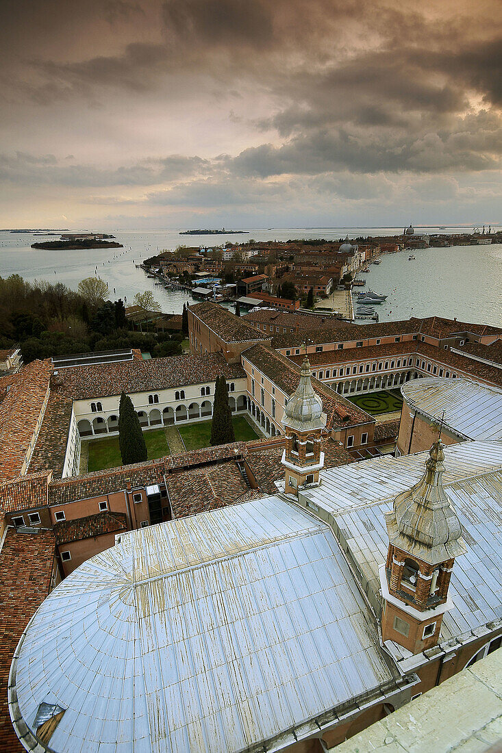 Giudecca and other islands in the Venetian lagoon from the campanile of the Church of San Giorgio Maggiore. Venice. Italy