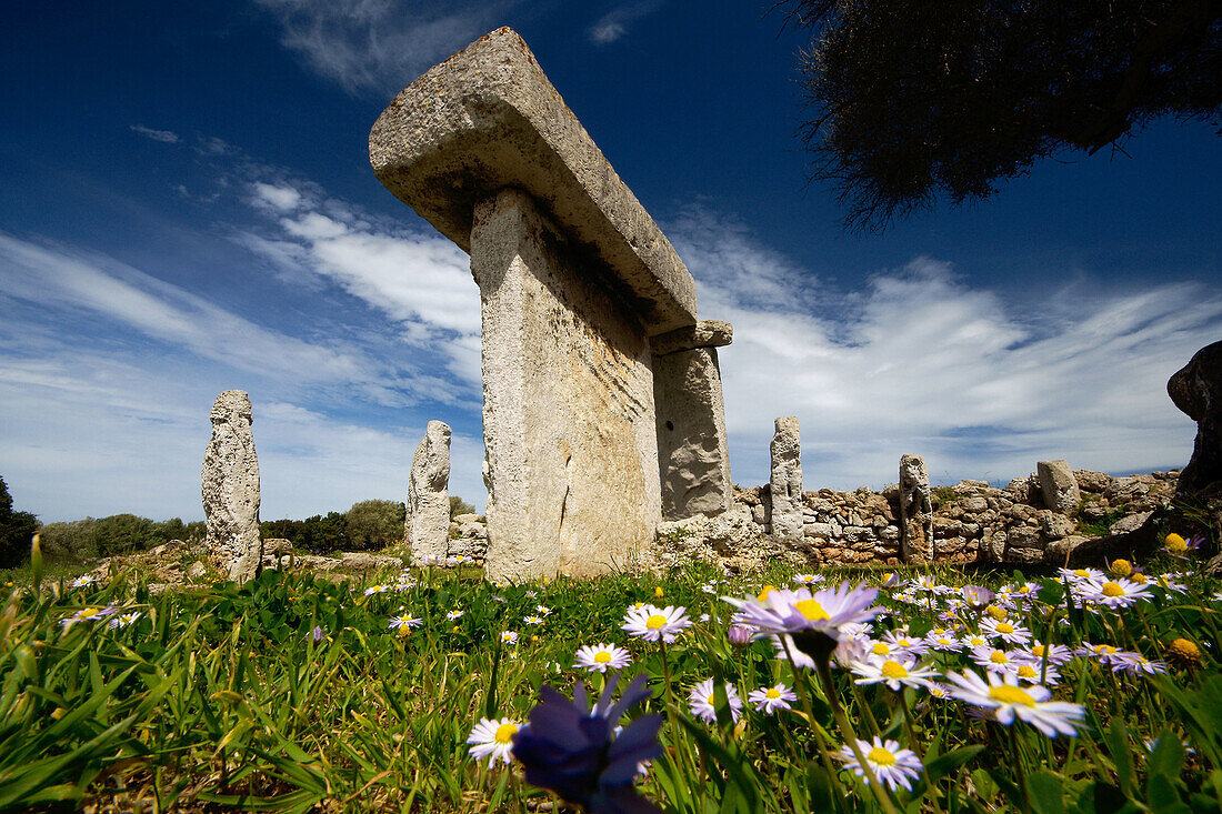 Taula (table),  prehistoric structure in the archeological site of Talatí de Dalt. Minorca,  Balearic Islands,  Spain