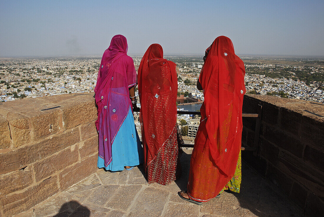 Women enjoying view from Mehrangarh Fort in Jodhpur  India