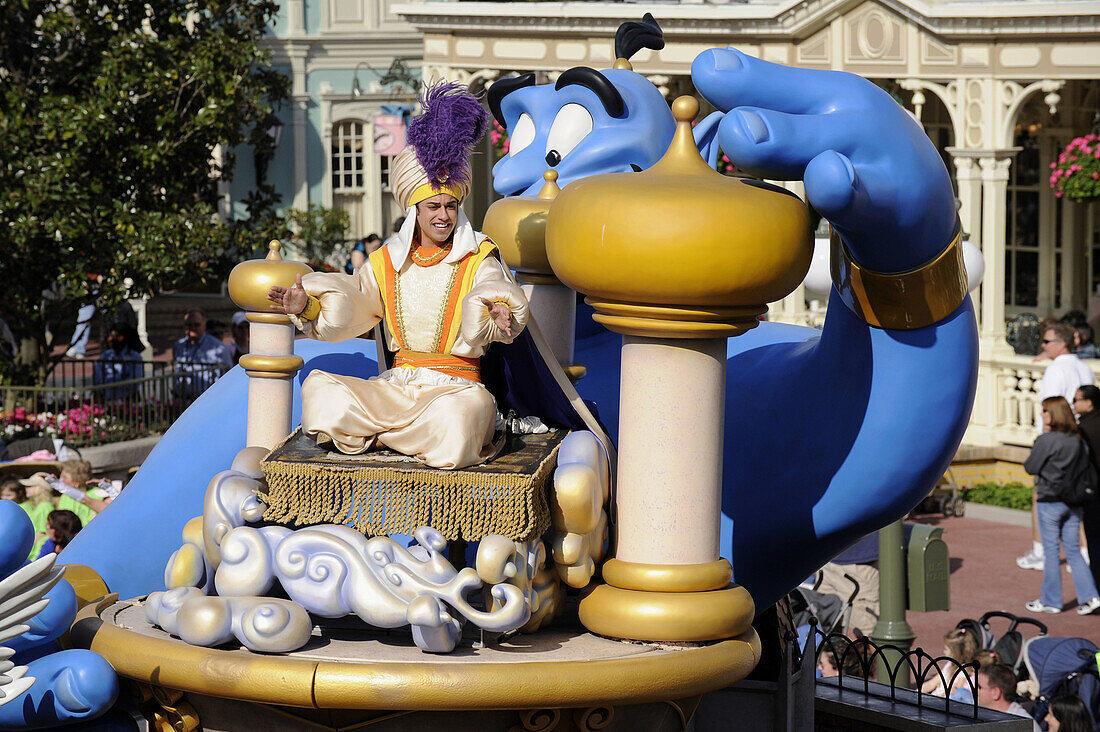 Aladdin in Parade at Walt Disney Magic Kingdom Theme Park Orlando Florida Central