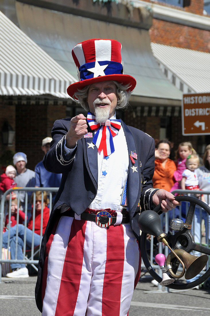 Uncle Sam on Patriotic Float in Strawberry Festival Parade Plant City Florida