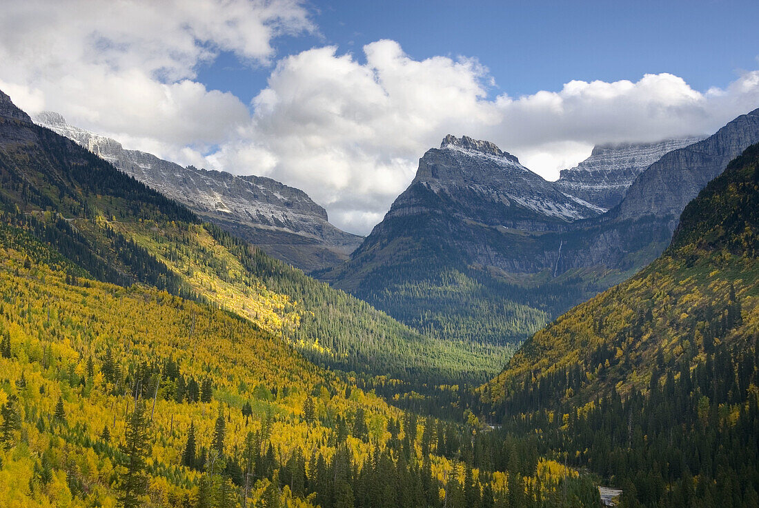 Autumn view of McDonald Creek Valley from the Going To The Sun Road Glacier National Park Montana USA