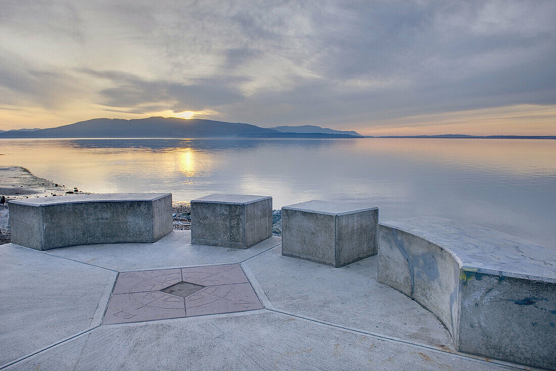 Looking out over Bellingham Bay from Marine Park in Fairhaven,  Bellingham Washington USA