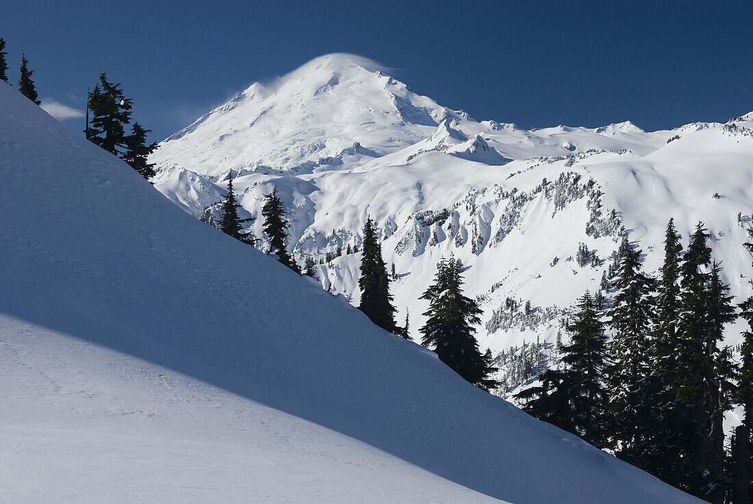 Mount Baker 10, 778 ft 3, 285 m in winter seen from Artists point of heather Meadows Recreation Area,  North Cascades Washington USA