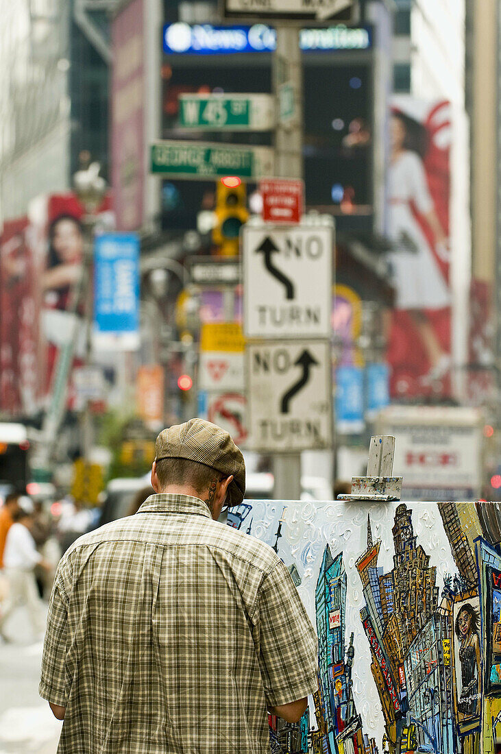 Times Square,  street painter at Duffy Square,  New York,  USA,  2008