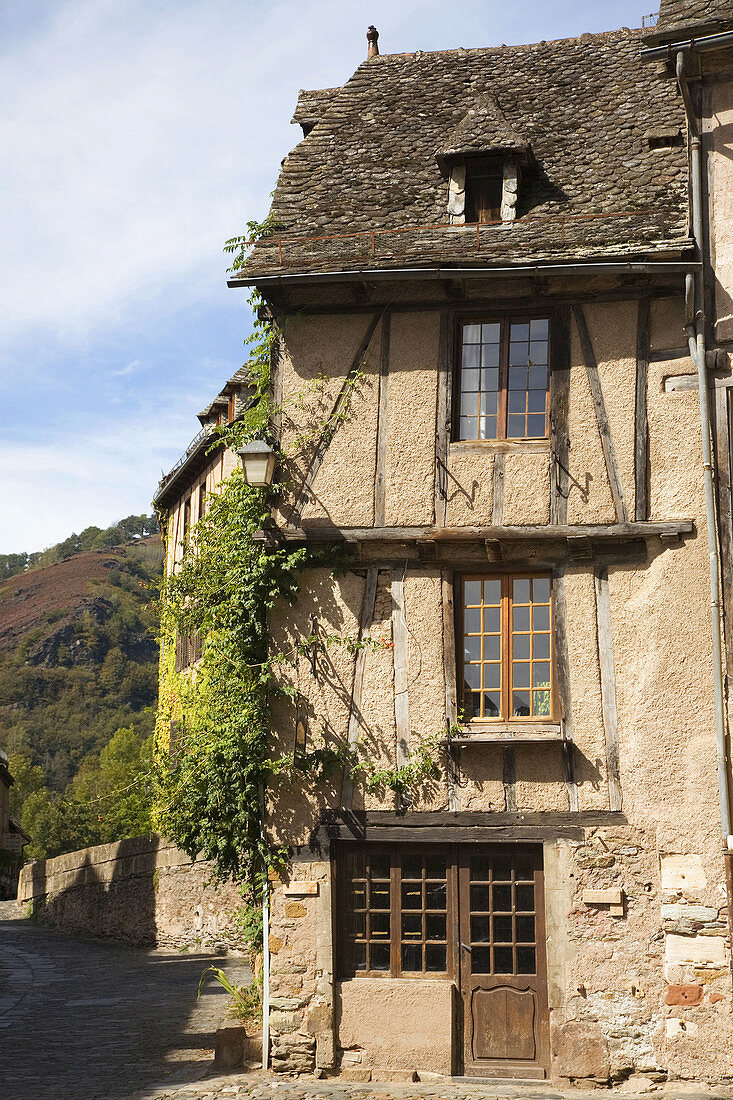 France,  Midi Pyrenees,  Aveyron,  Conques St Foy Abbey The village is built on a hillside,  with narrow Medieval streets