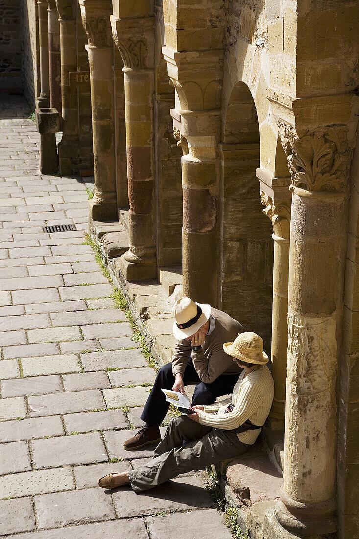 France,  Midi Pyrenees,  Aveyron,  Conques St Foy Abbey,  Cloister The Sainte Foy Abbey Church was a popular halt for pilgrims on their way to St James´ of Compostela Way