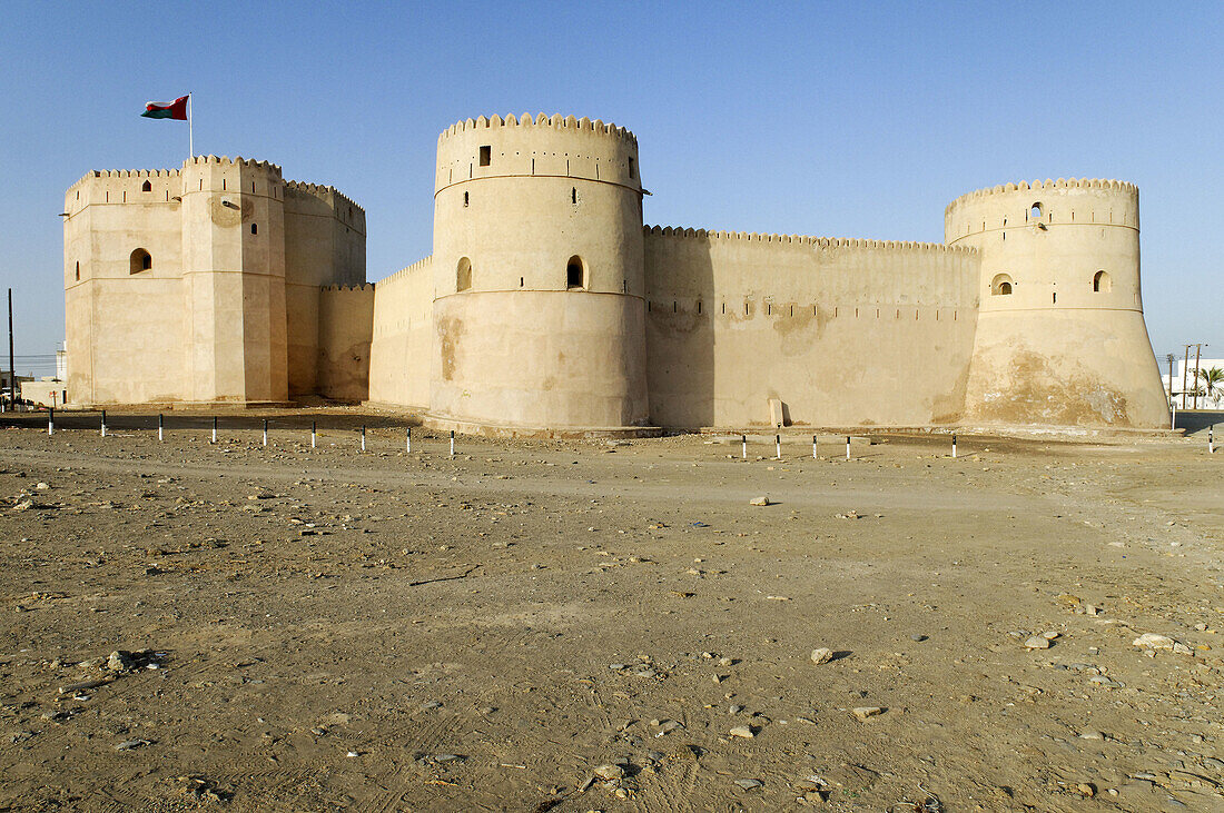 historic adobe fortification Barka Fort or Castle,  Batinah Region,  Sultanate of Oman,  Arabia,  Middle East