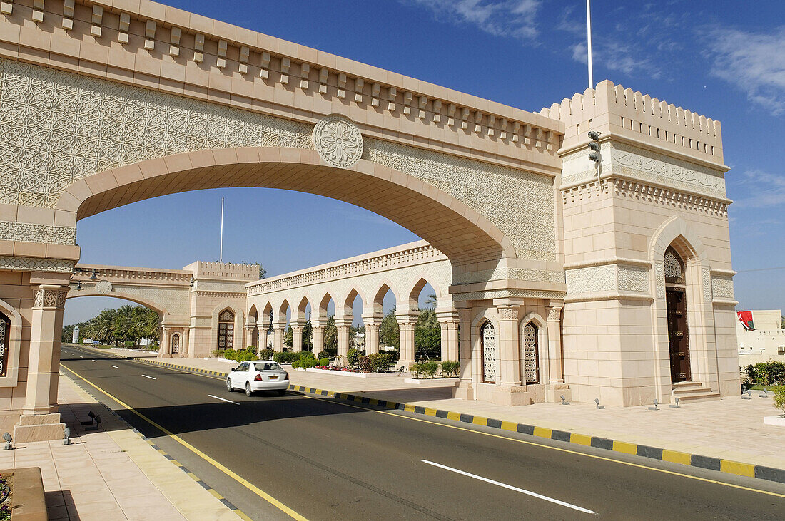 beautification building along the freeway between Muscat and Sohar,  Batinah Region,  Sultanate of Oman,  Middle East