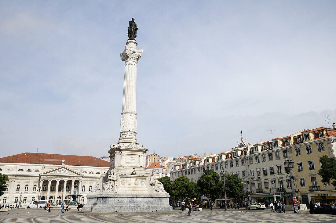 Portugal,  Lisbon  King Dom Pedro IV statue and National Theatre in Rossio