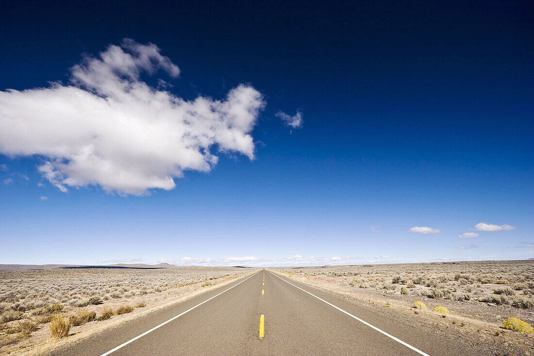 Flat desert highway in eastern Oregon