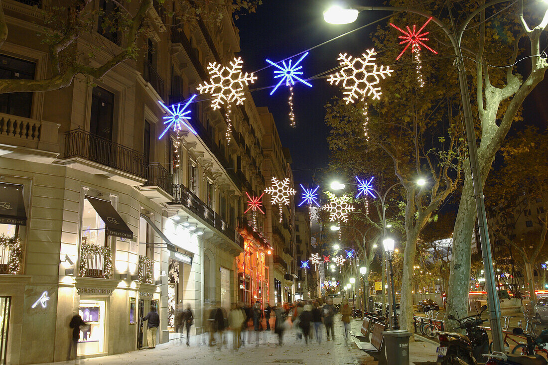 Christmas lights at Passeig de Gracia,  Barcelona. Catalonia,  Spain