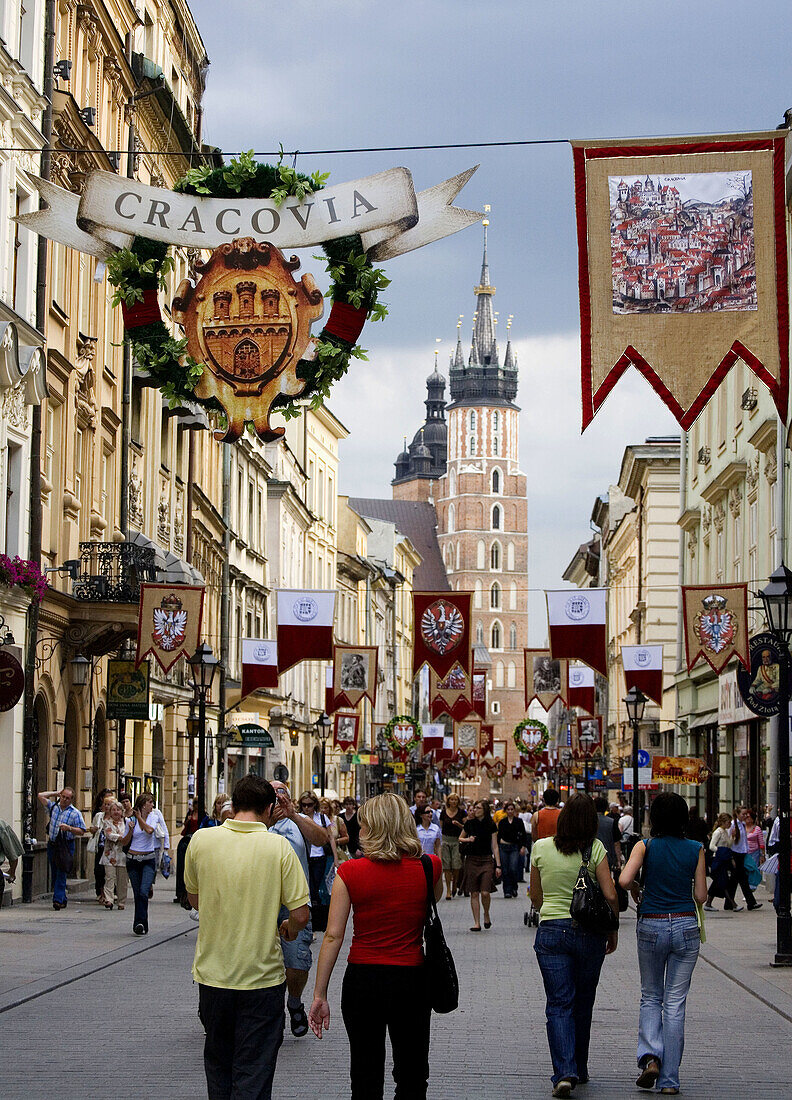 Poland Krakow,  view at St Mary´s church from Florianska street