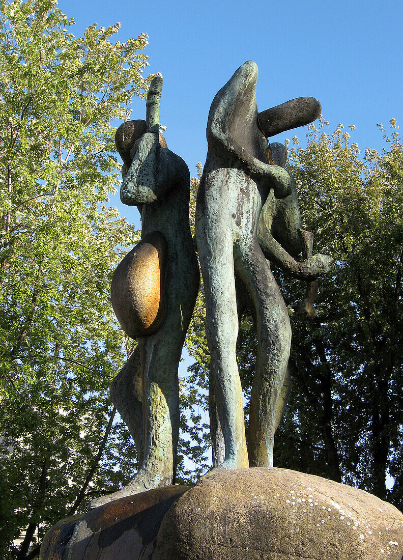Poland Krakow Fountain at Wolnica Square,  Kazimierz district