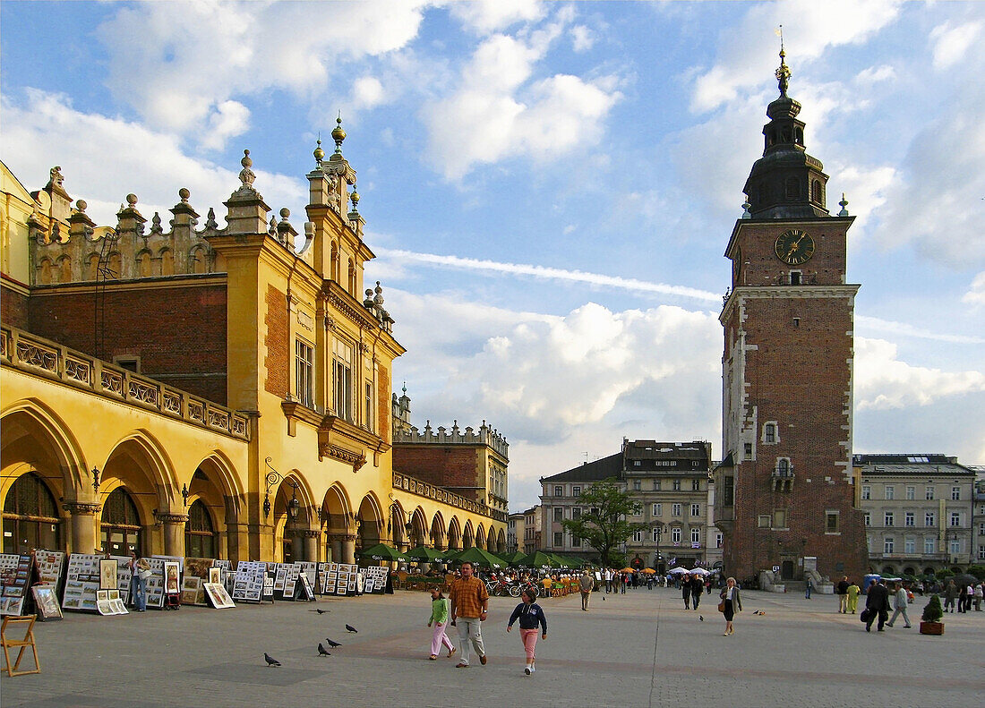 Cloth Hall  Sukiennice  and Town Hall Tower  Ratusz  at Main Market Square  Rynek Glowny  Old Town Krakow Poland