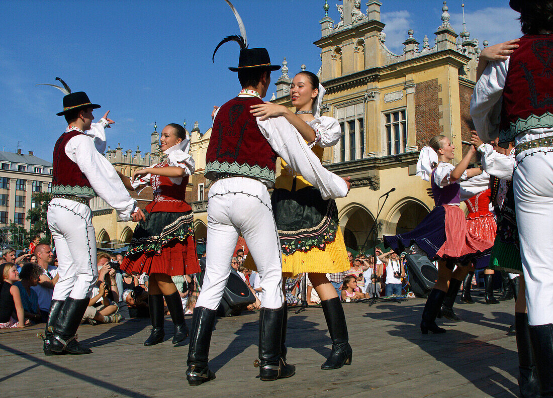 Poland Krakow Folk dance festival at Main Market Square