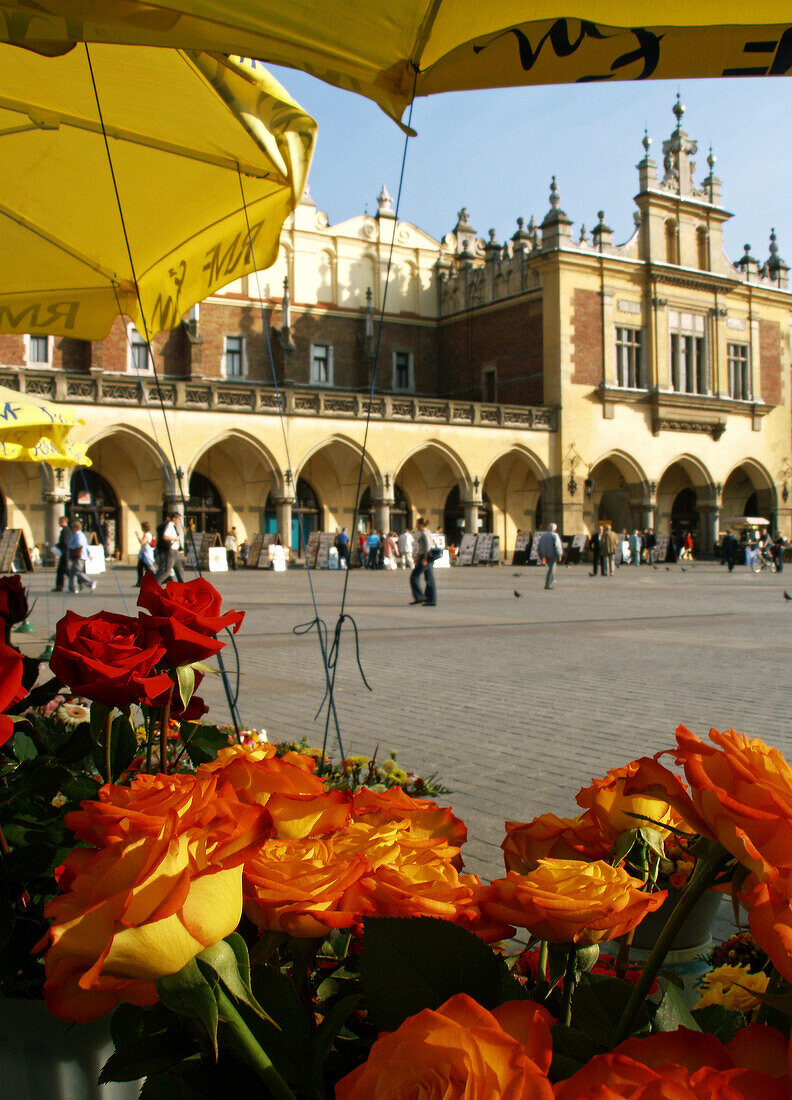 Poland,  Krakow,  flowers stall at Main Market Square