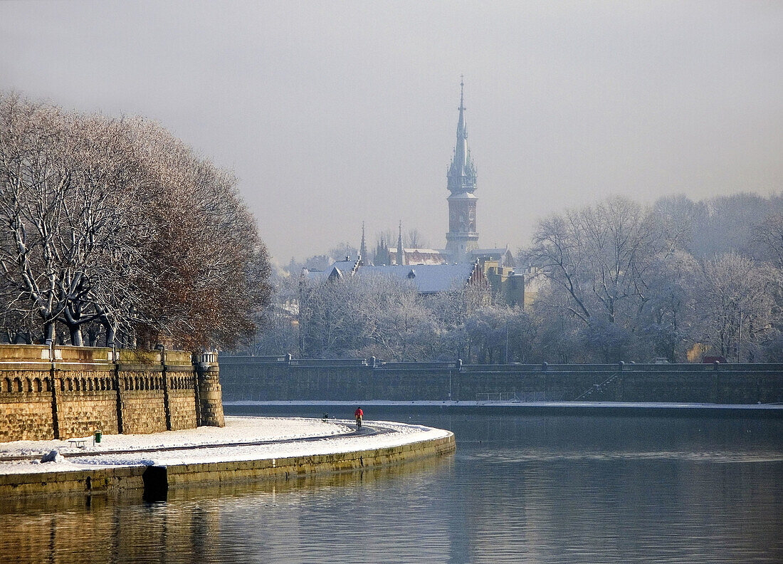 Poland,  Krakow,  Vistula river,  first snow