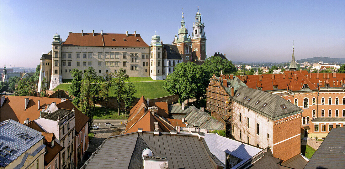 Poland,  Krakow,  Wawel Hill from high
