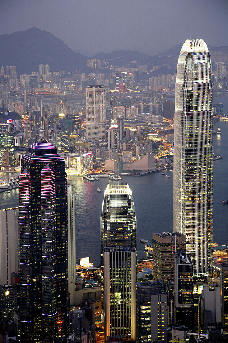 China,  Hong Kong,  Victoria Harbour,  skyline at night,  International Financial Centre