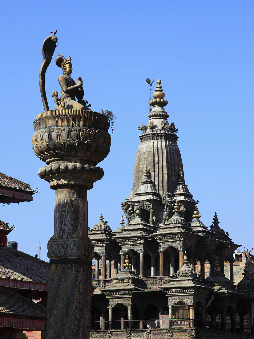 Nepal,  Kathmandu Valley,  Patan,  Durbar Square,  King Malla Column,  Krishna Mandir