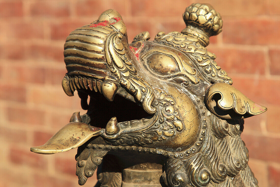 Nepal,  Kathmandu Valley,  Bhaktapur,  typical guardian statue head