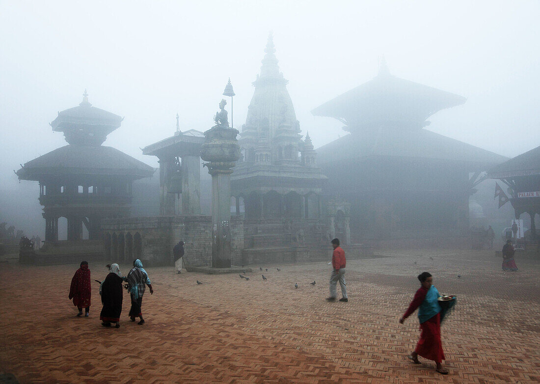 Nepal,  Kathmandu Valley,  Bhaktapur,  Durbar Square,  morning mist