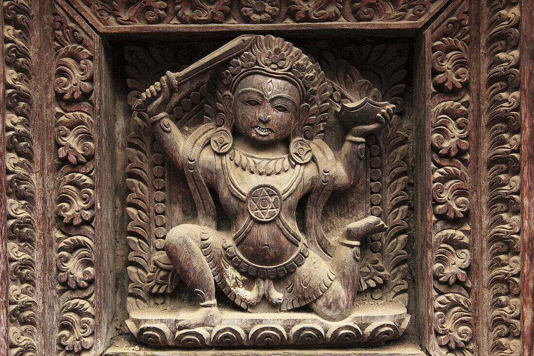 Nepal,  Kathmandu Valley,  Bhaktapur,  woodcarving,  architecture detail