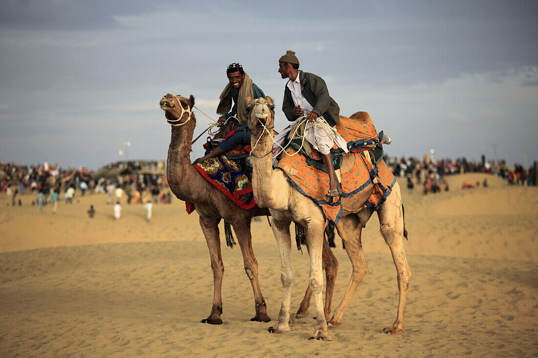 India,  Rajasthan,  Thar Desert,  Sam Sand Dunes,  people on camels
