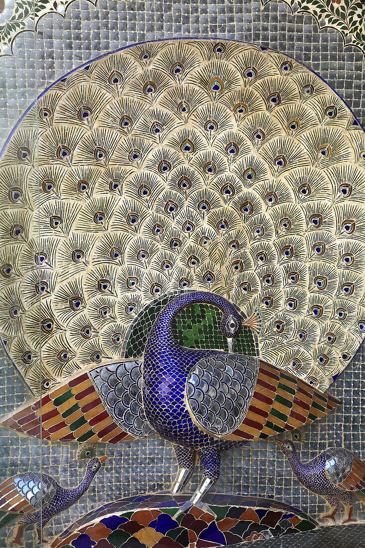 India,  Rajasthan,  Udaipur,  City Palace,  interior,  Mor Chowk,  peacock mosaic